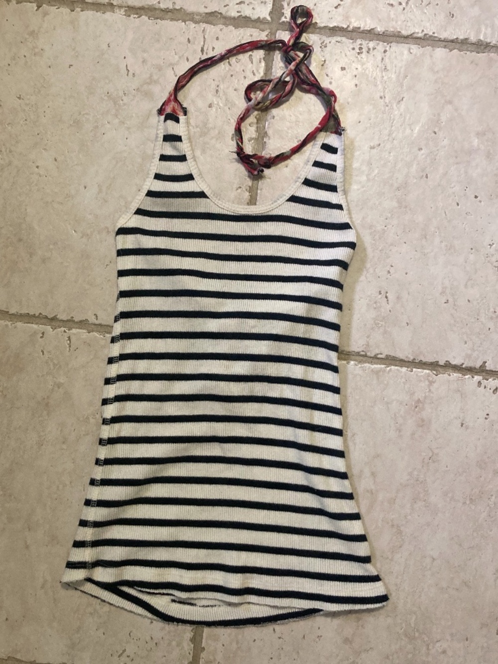 Free People FP One Ribbed Stripe Tank Top with Multi Color Halter 100% Cotton XS